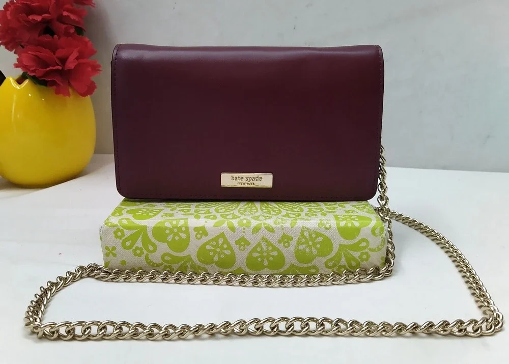 Kate Spade New York Burgundy Red Leather Chain Strap Flap Closure Cross Body Bag